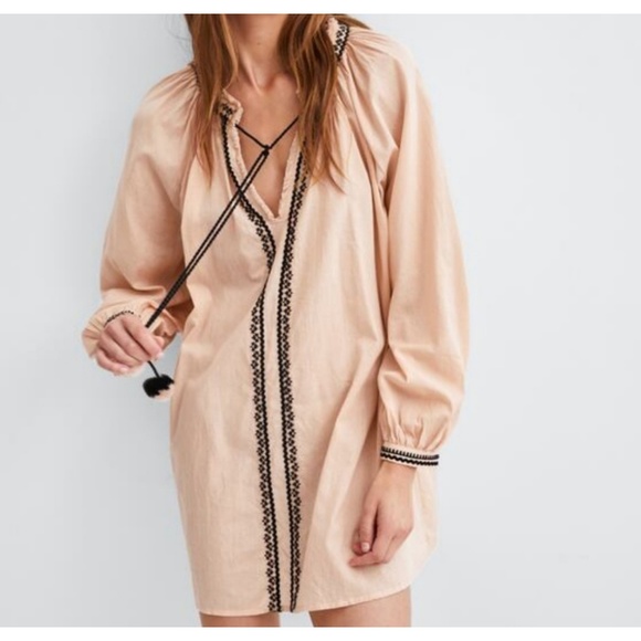 Zara Tops - Zara Boho Embroidered Pom Pom Tunic